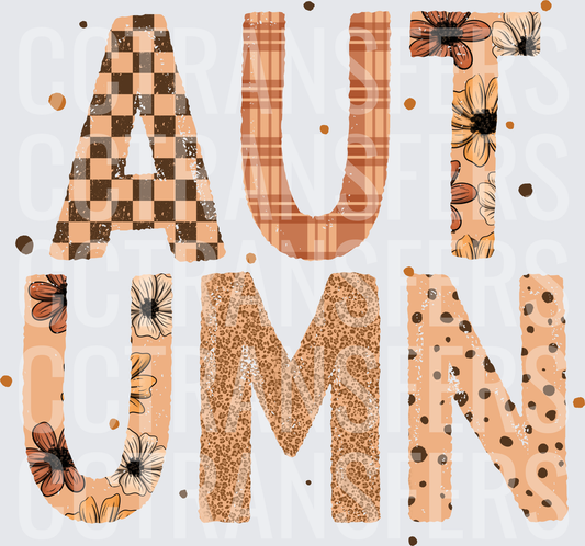 Autumn Mixed Pattern Patchwork Letter Typography (DTF)