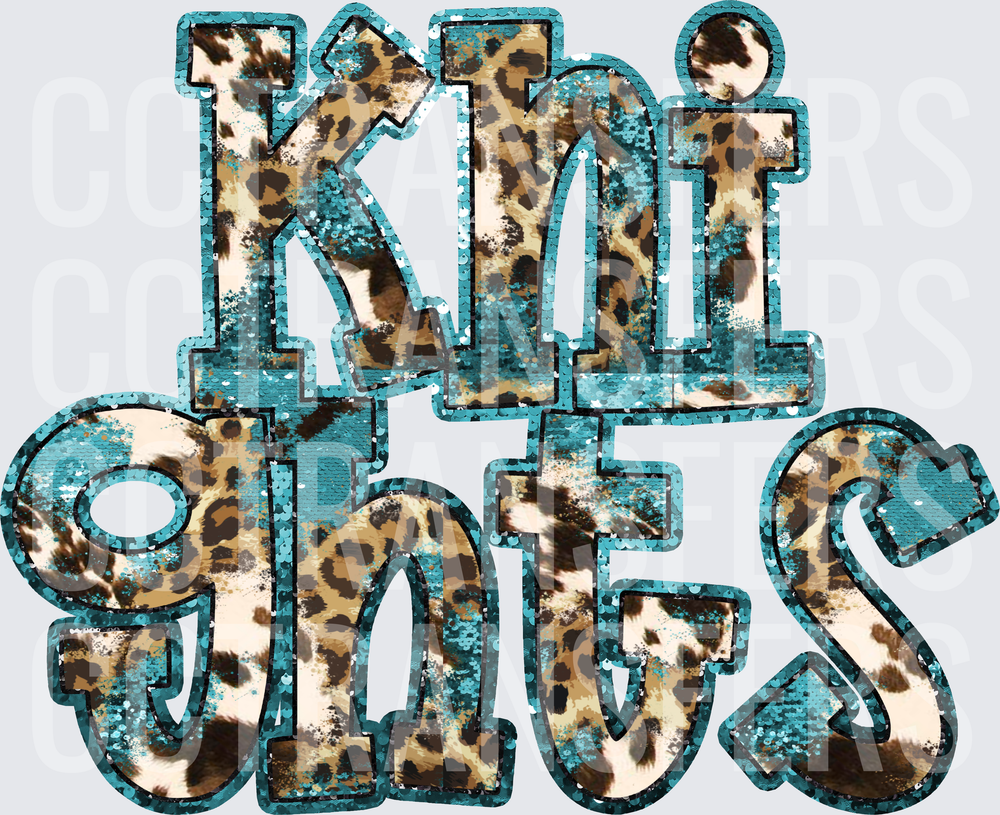 Knights Teal Glitter Leopard Cowhide Stacked Letters (DTF)