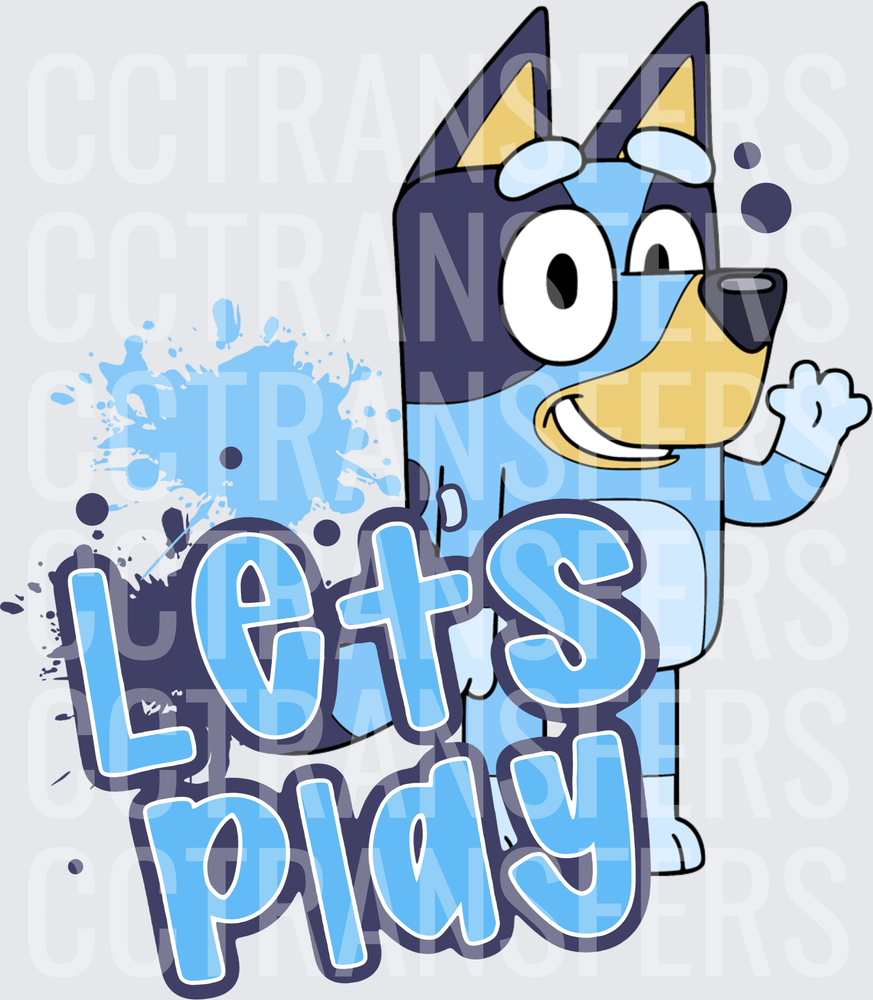 Cartoon Blue Heeler Pup Waving Let's Play Splash (DTF)