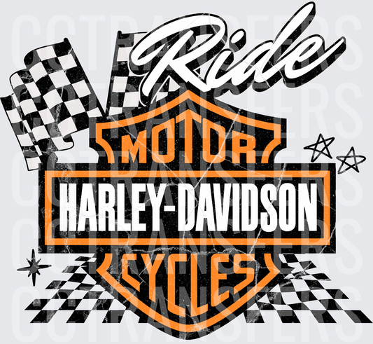 Ride Motor Cycles Racing Checkered Flag Shield Logo (DTF)