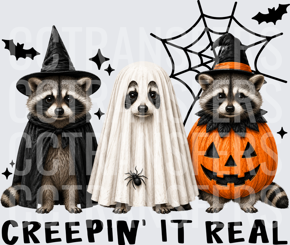 Creepin It Real Halloween Raccoons Witch Ghost Pumpkin (DTF)