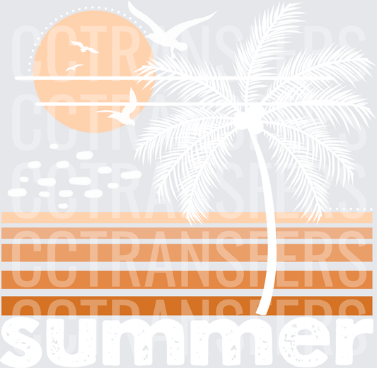 Tropical Sunset Palm Tree Seagulls Gradient Stripes (DTF)