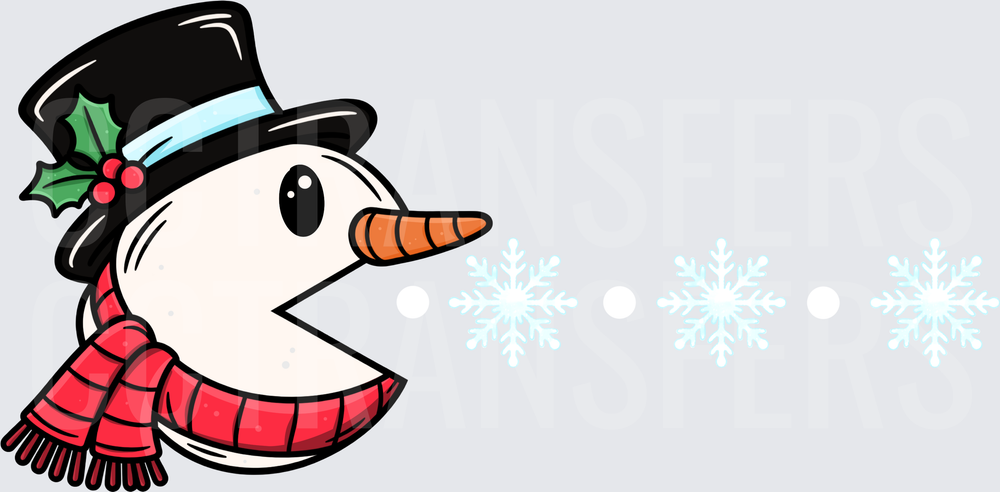 Christmas Snowman Arcade Character Eating Snowflakes (DTF)