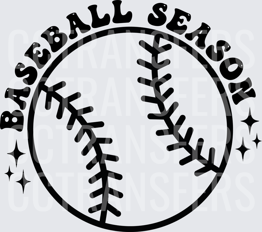 Baseball Season Retro Ball with Sparkle Stars (DTF)