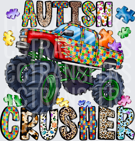 Autism Crusher Monster Truck Puzzle Piece Design (DTF)