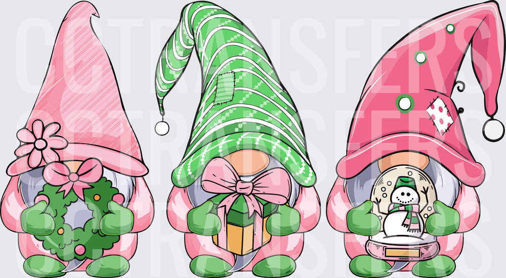 Pink and Green Christmas Gnome Trio Holiday (DTF)