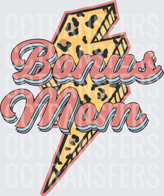 Bonus Mom Leopard Lightning Bolt Retro Script (DTF)