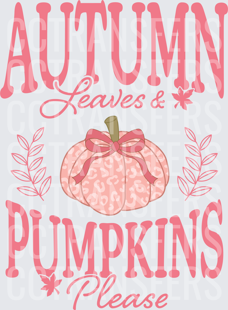 Autumn Leaves & Pumpkins Please Pink Leopard Bow (DTF)