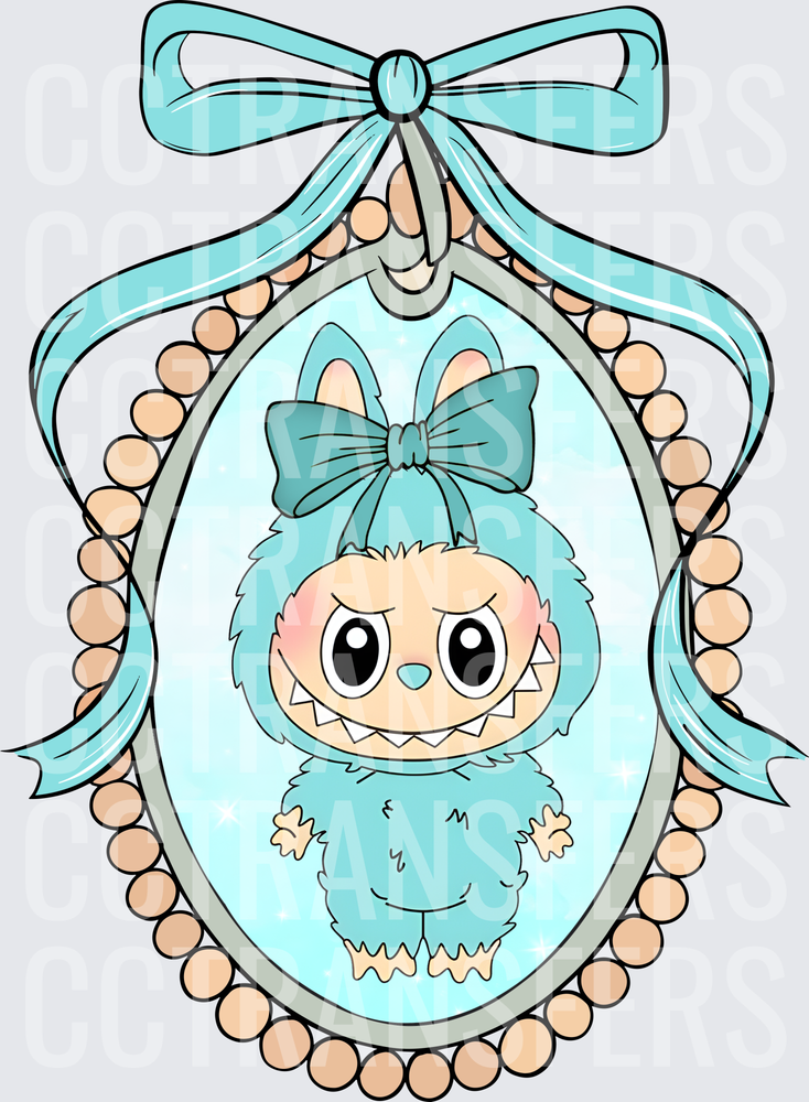Cute Teal Monster Cameo Locket with Bow (DTF)