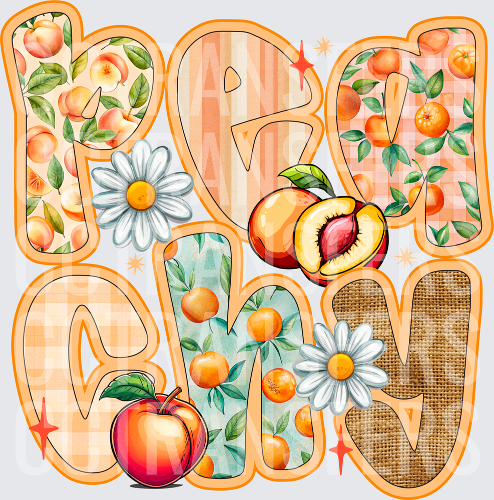 Peach Baby Bold Letter Patchwork Floral Fruit Design (DTF)