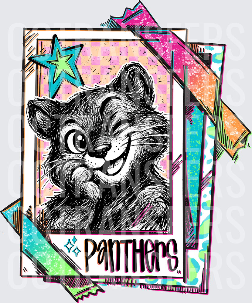 Retro Polaroid Winking Panther Mascot Star Panthers DTF