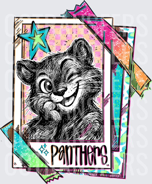 Retro Polaroid Winking Panther Mascot Star Panthers DTF