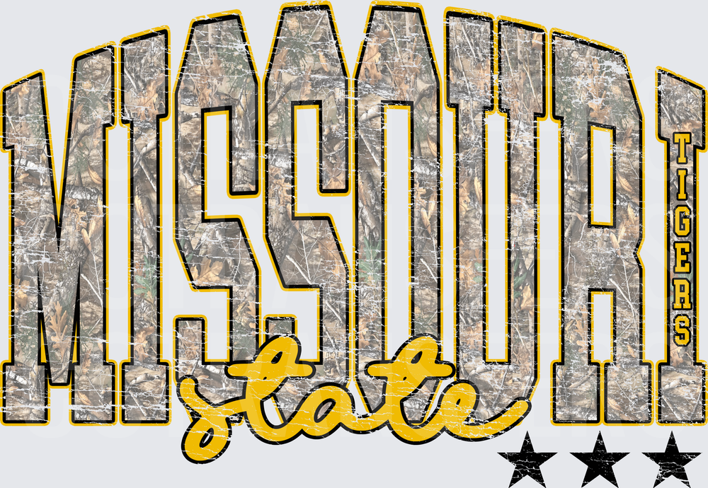 Missouri State Tigers Camo Distressed Arch Letters (DTF)