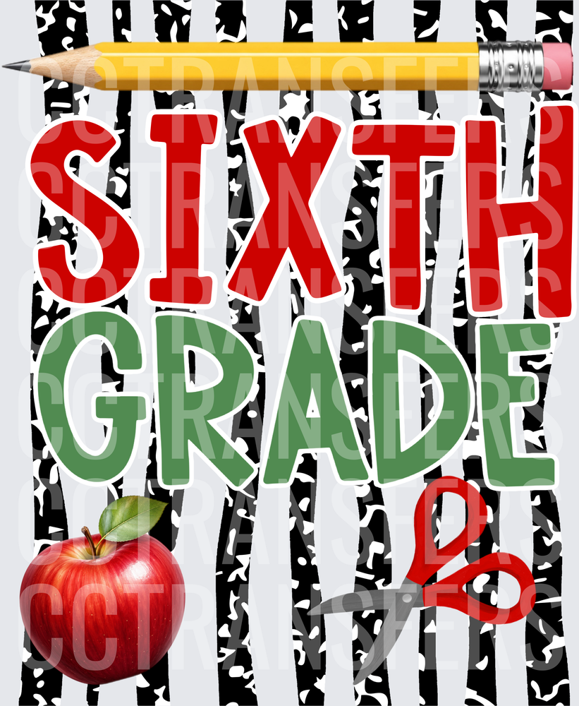Sixth Grade Bold School Supply Black Stripe Design (DTF)