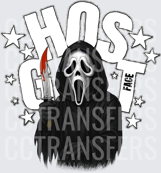 Ghost Face Horror Killer with Bloody Knife and Stars (DTF)