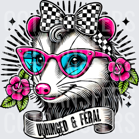 Unhinged & Feral Possum Pink Sunglasses Checkered Bow (DTF)