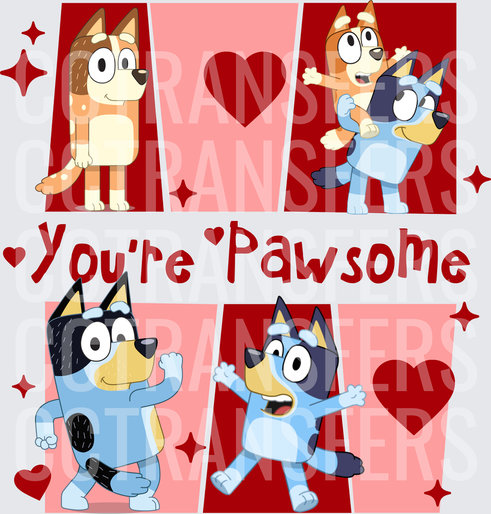 You're Pawsome Cartoon Puppy Friends Valentine Panel (DTF)