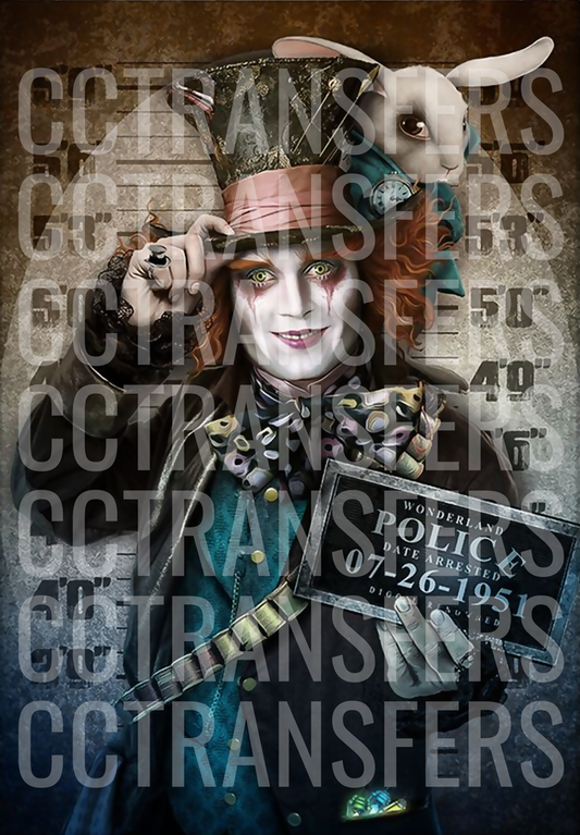Mad Hatter Wonderland Police Mugshot with White Rabbit (DTF)