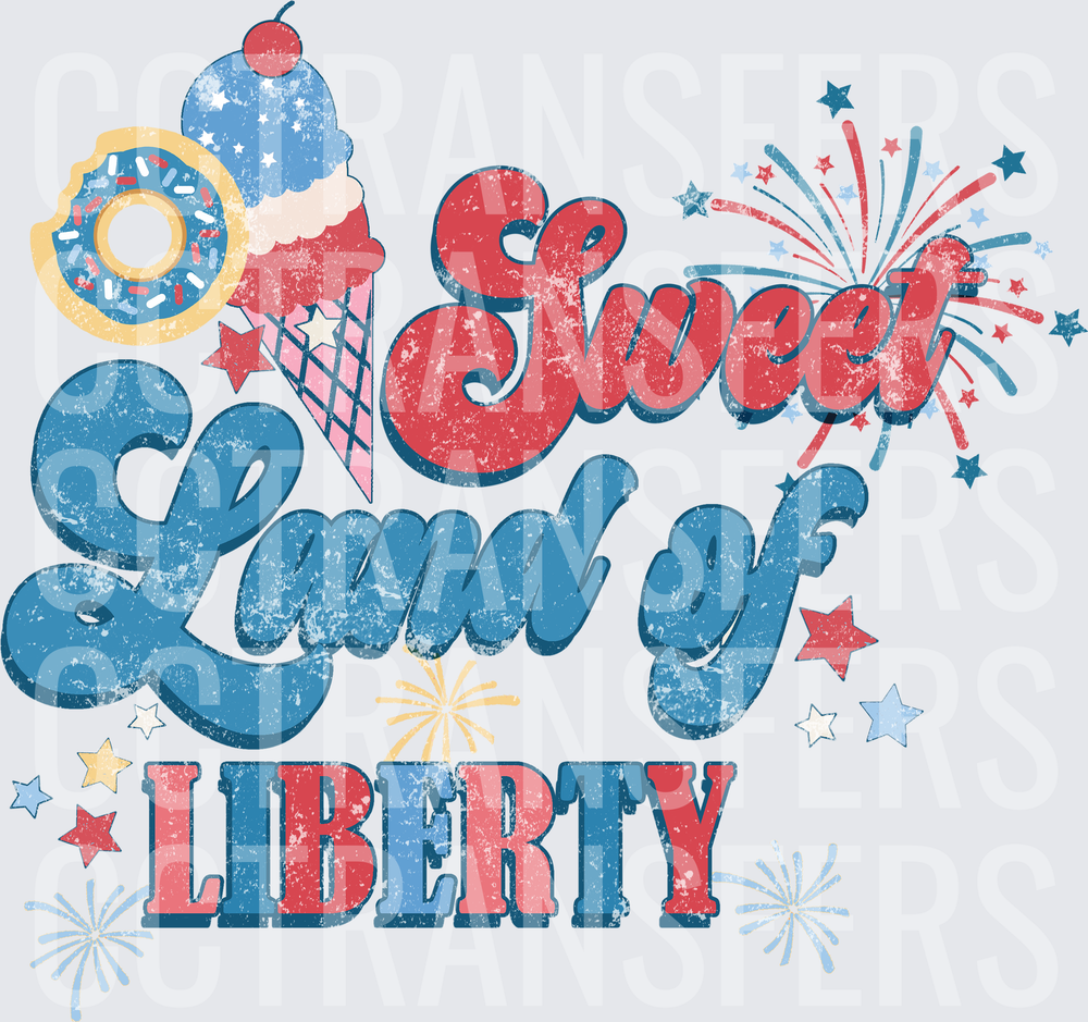 Sweet Land of Liberty Patriotic Ice Cream Donut Fireworks (DTF)