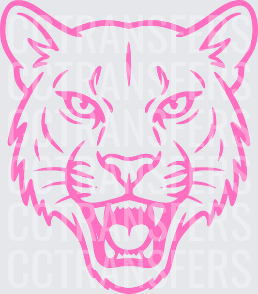 Pink Roaring Wildcat Face Line Art (DTF)