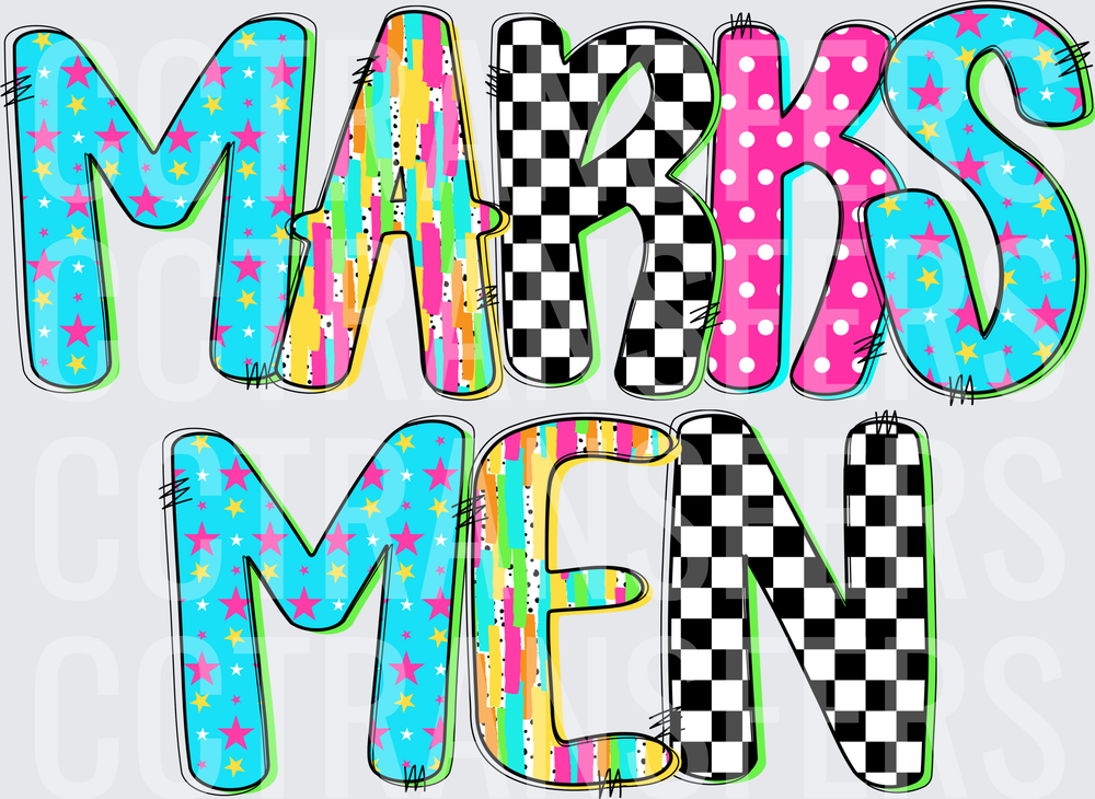 Marksmen Bold Patterned Retro Doodle Letter Design (DTF)