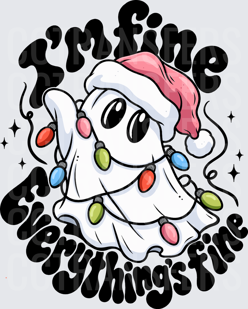 I'm Fine Everything's Fine Christmas Ghost Santa Hat Lights (DTF)
