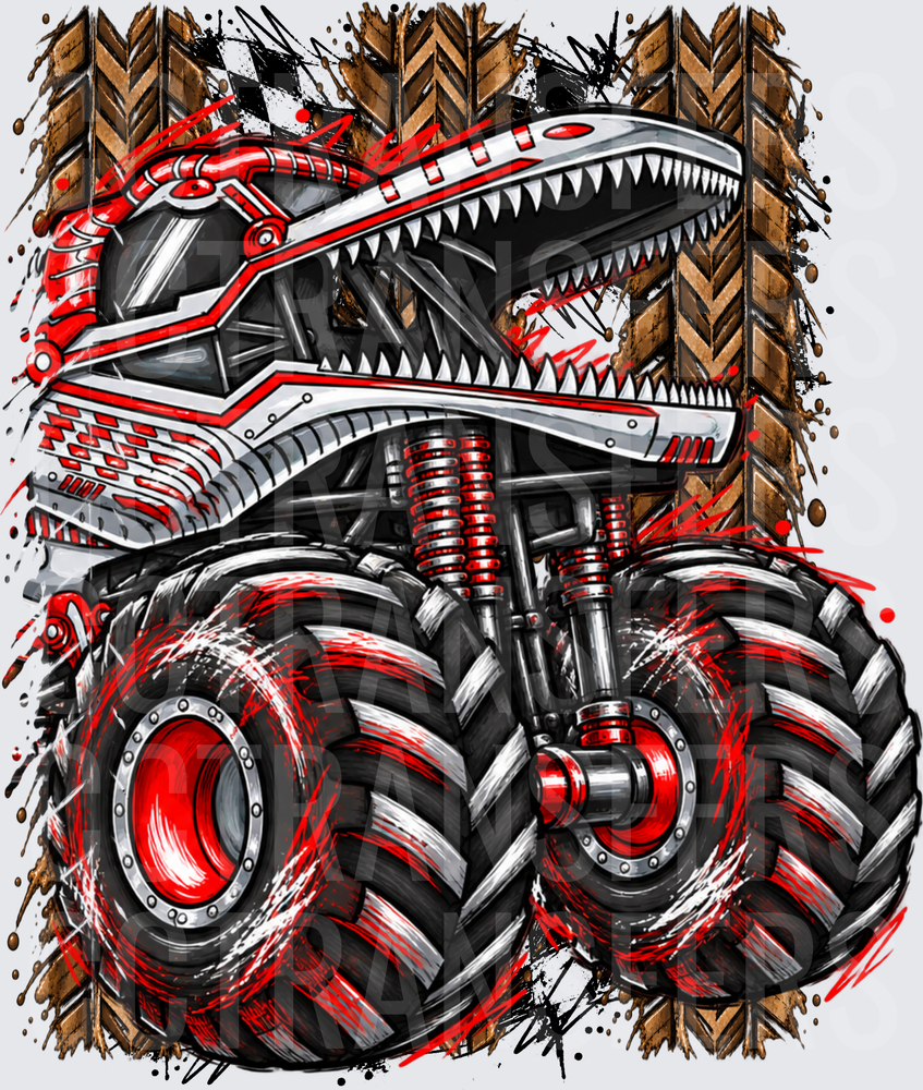 Red & Black Dinosaur Jaw Monster Truck Mud Splatter (DTF)