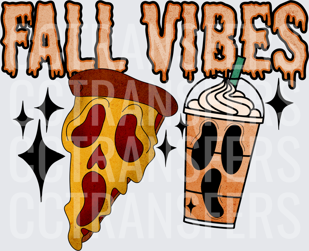 Fall Vibes Halloween Pizza Slice Spooky Frappuccino (DTF)