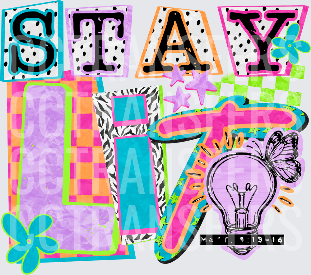 Stay Lit Matthew 5:13-16 Retro Collage Light Bulb (DTF)