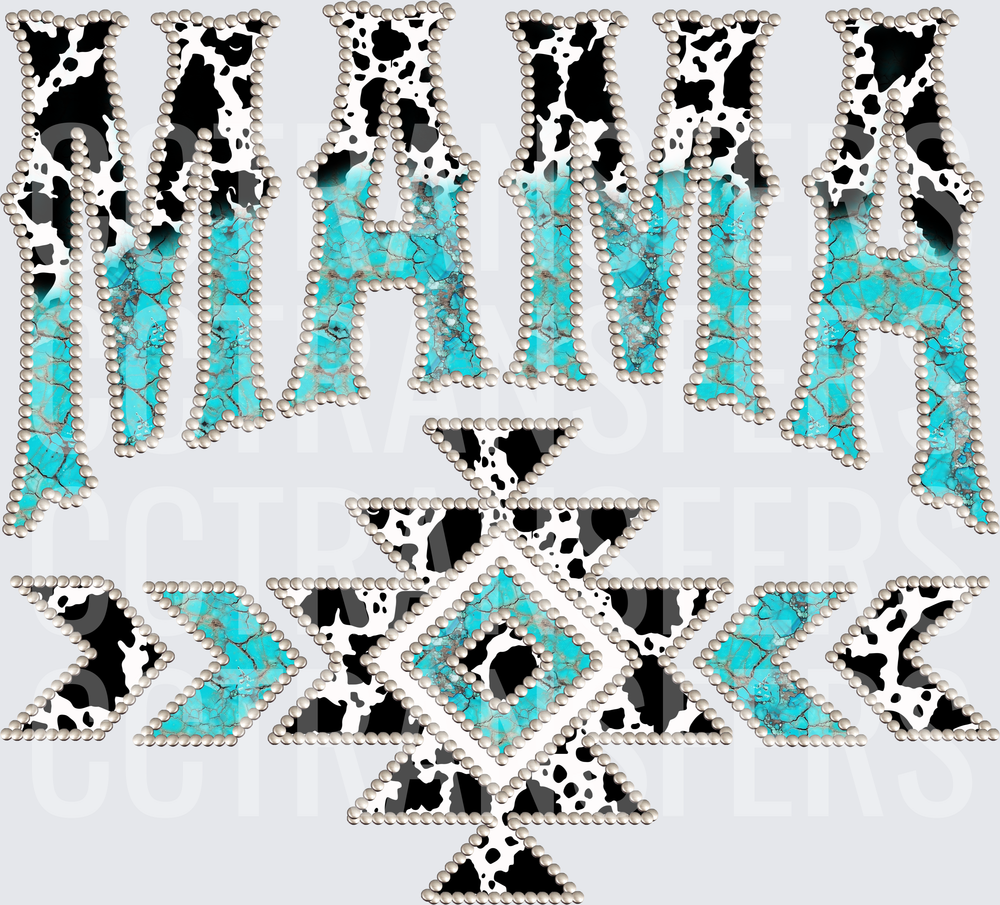 Mama Cow Print Turquoise Pearl Aztec Western (DTF)