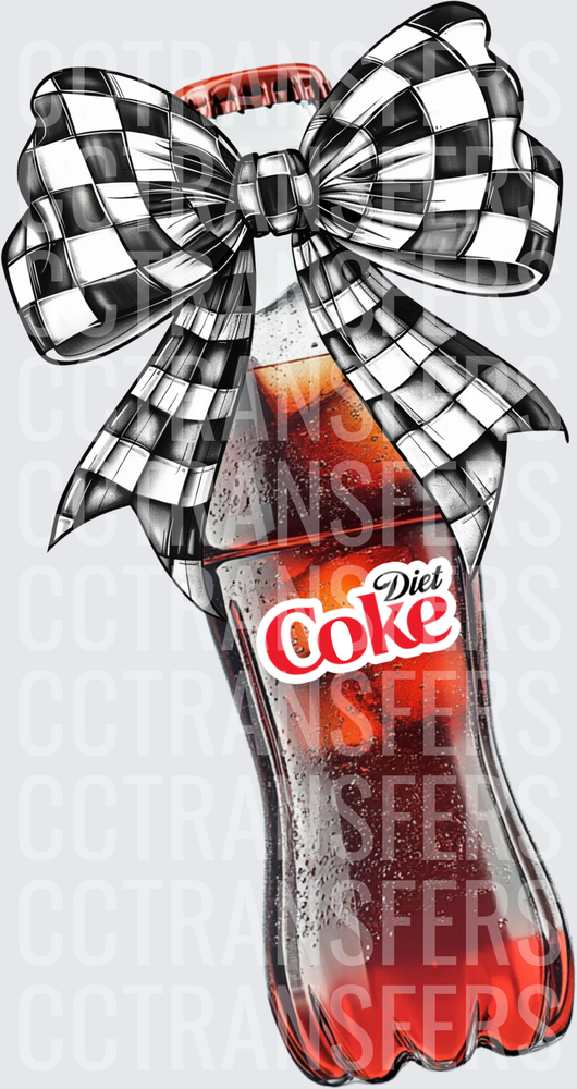 Diet Cola Bottle with Black White Checkered Bow (DTF)