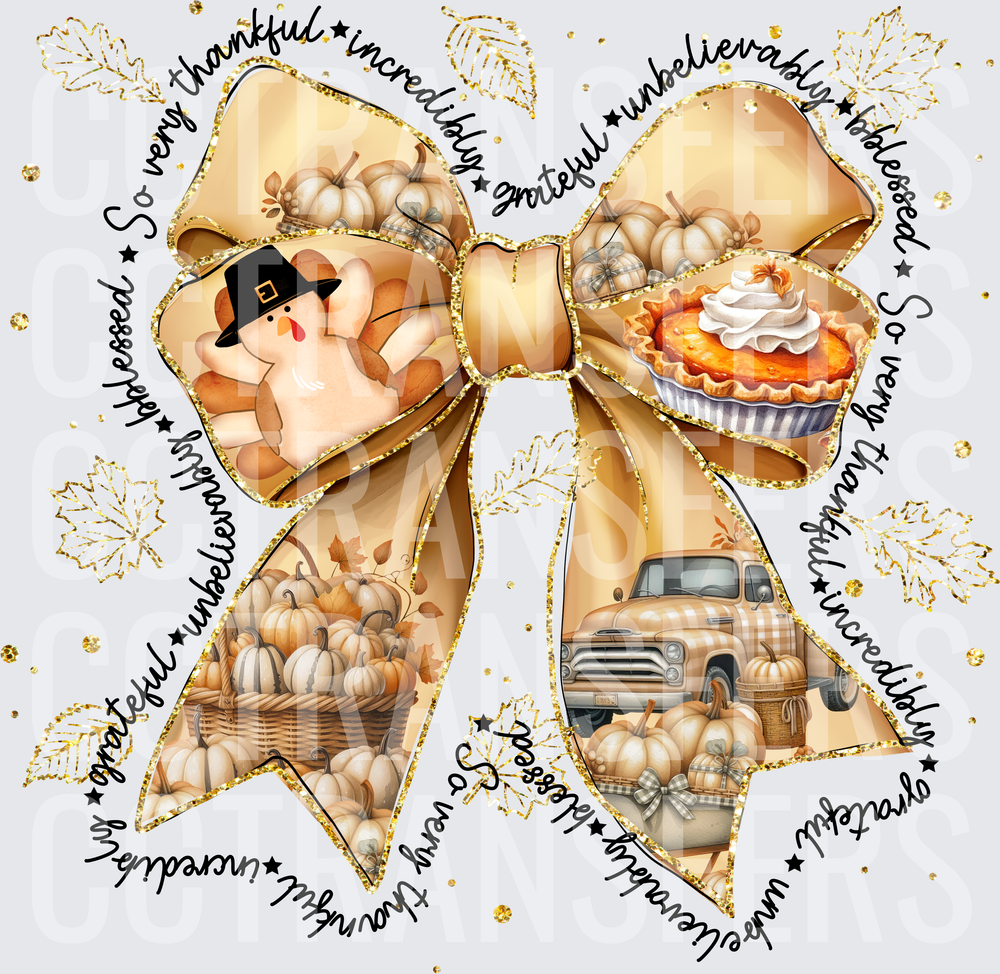 Thankful Grateful Blessed Gold Bow Thanksgiving Collage (DTF)