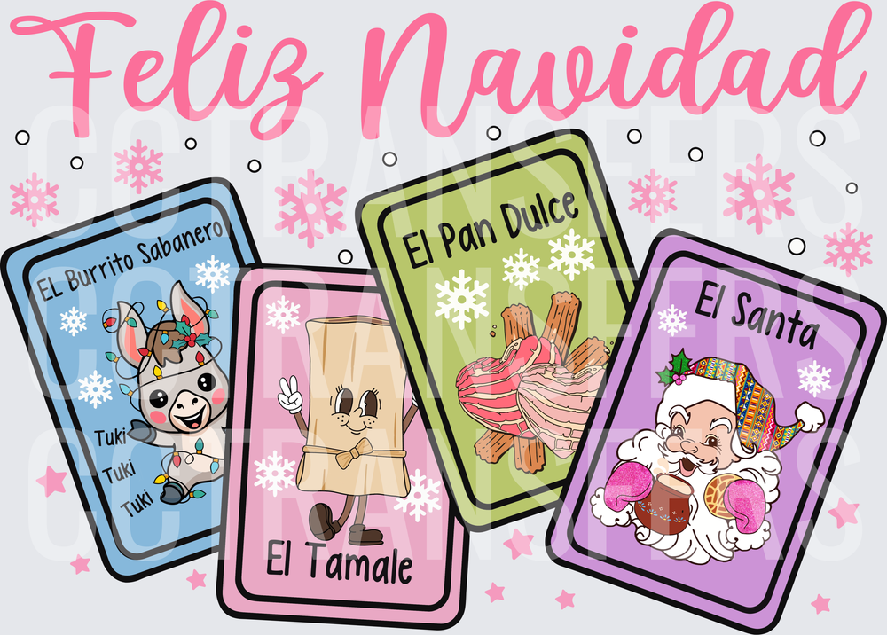 Feliz Navidad Loteria Christmas Cards El Tamale Pan Dulce Santa (DTF)