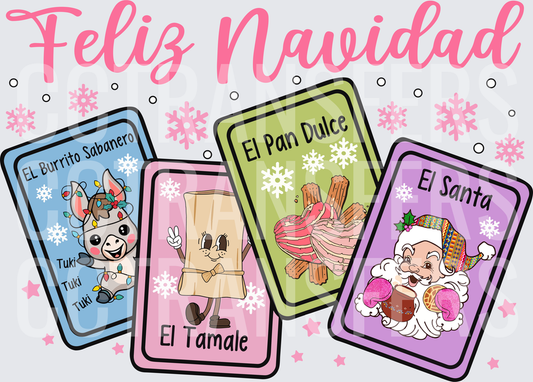 Feliz Navidad Loteria Christmas Cards El Tamale Pan Dulce Santa (DTF)
