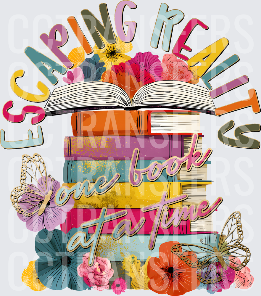 Escaping Reality One Book At A Time Floral Stack (DTF)