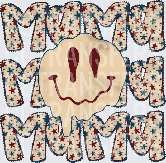 Mama Retro Melting Smiley Face Stars Pattern (DTF)