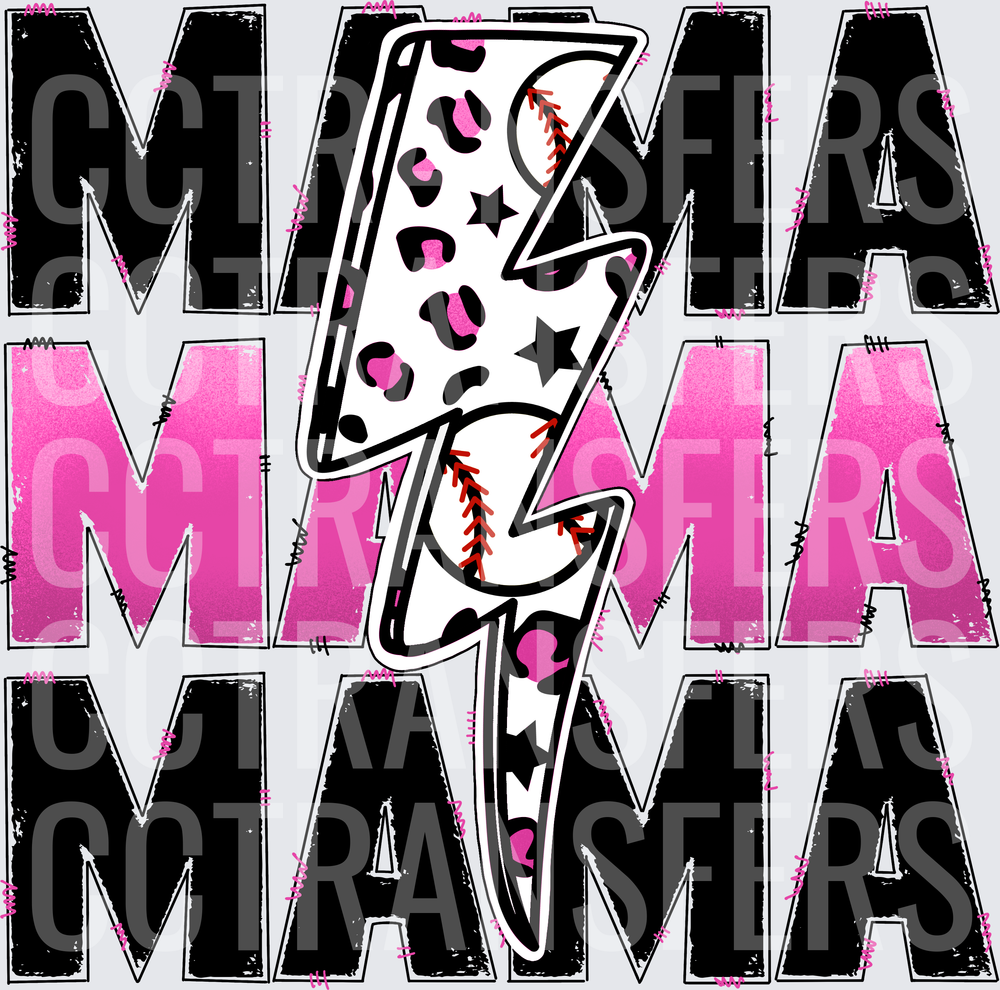 Mama Baseball Leopard Lightning Bolt Stacked (DTF)