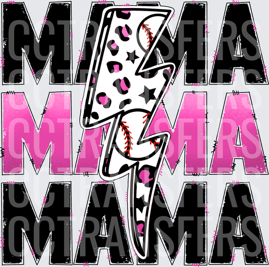 Mama Baseball Leopard Lightning Bolt Stacked (DTF)