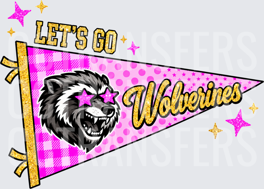 Let's Go Wolverines Pink Pennant Mascot Star Shades (DTF)