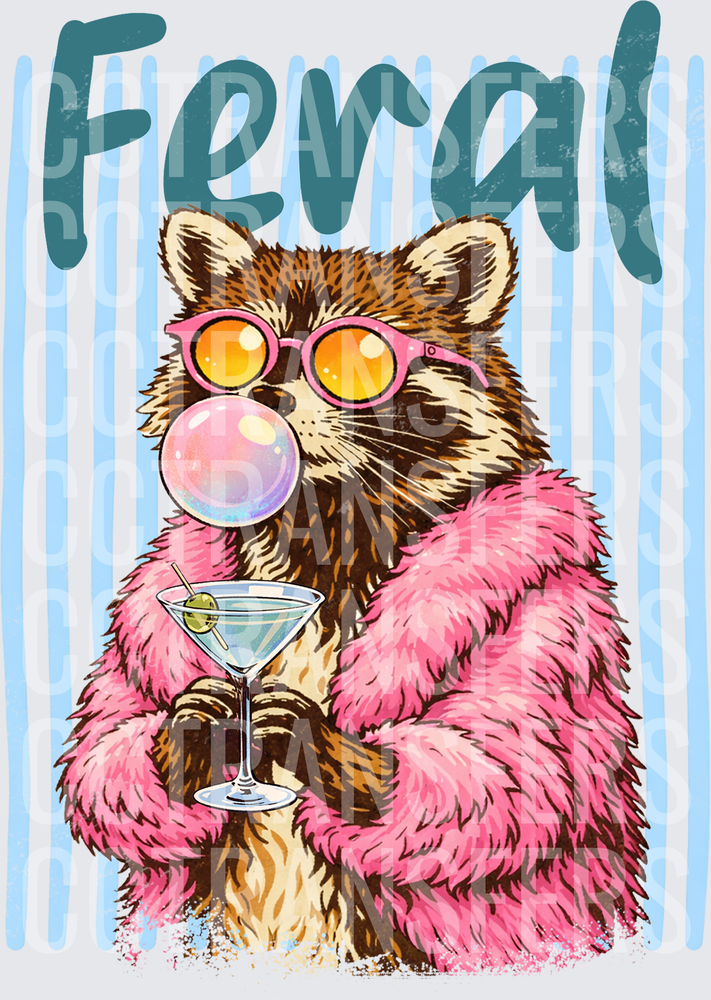 Feral Raccoon Pink Fur Coat Martini Bubblegum Sunglasses (DTF)