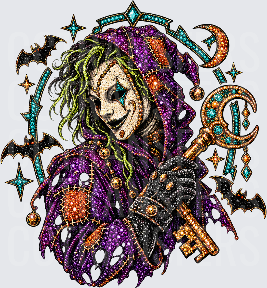 Dark Jester Clown with Magic Key Bats & Moon Gems (DTF)