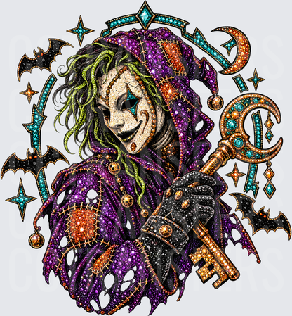 Dark Jester Clown with Magic Key Bats & Moon Gems (DTF)