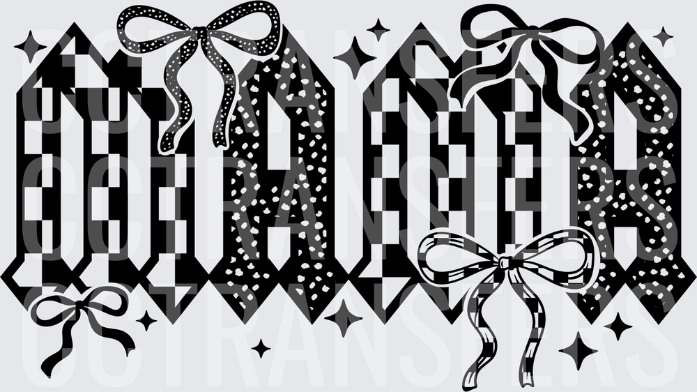Mama Blackletter Mixed Pattern Bows Sparkles DTF