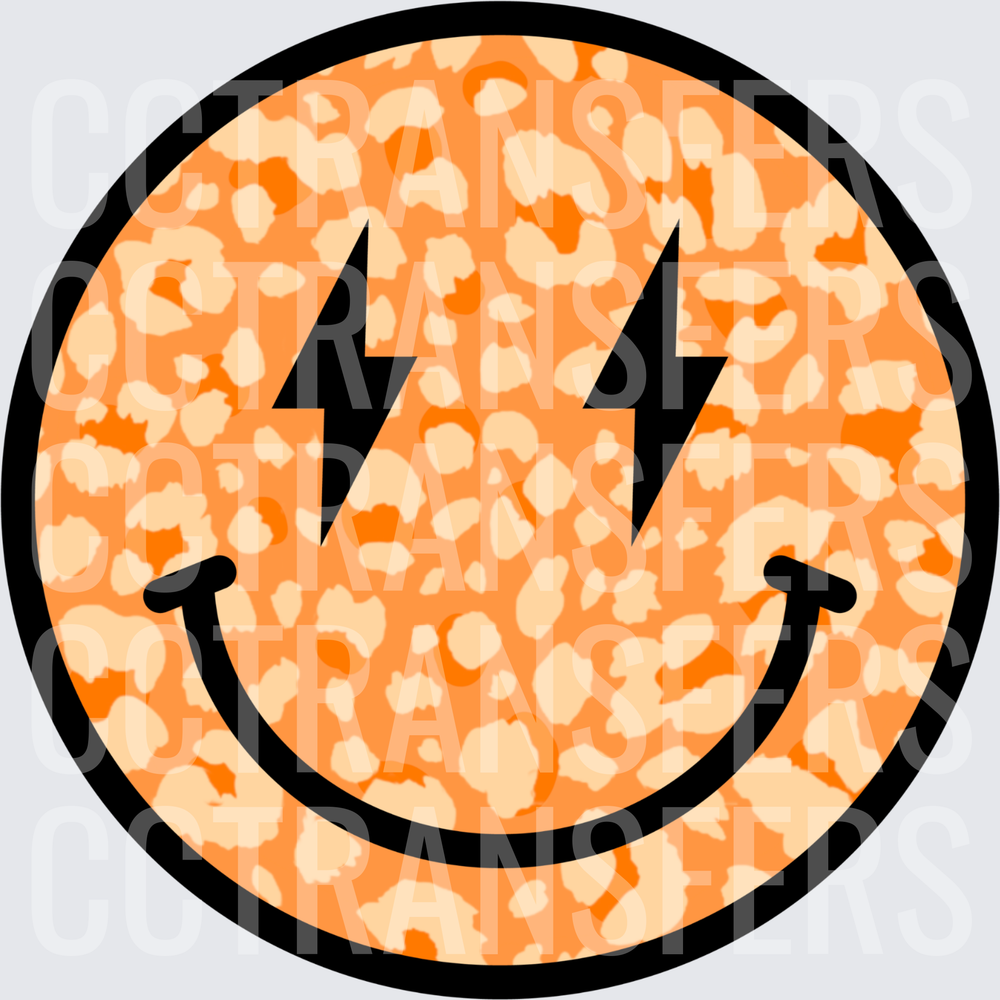 Leopard Print Smiley Face with Lightning Bolt Eyes (DTF)