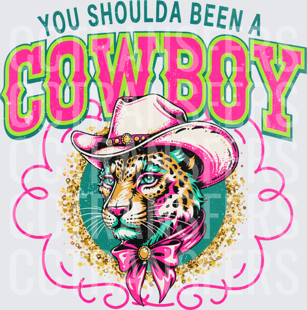 You Shoulda Been A Cowboy Leopard Pink Hat (DTF)