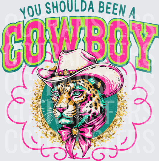 You Shoulda Been A Cowboy Leopard Pink Hat (DTF)