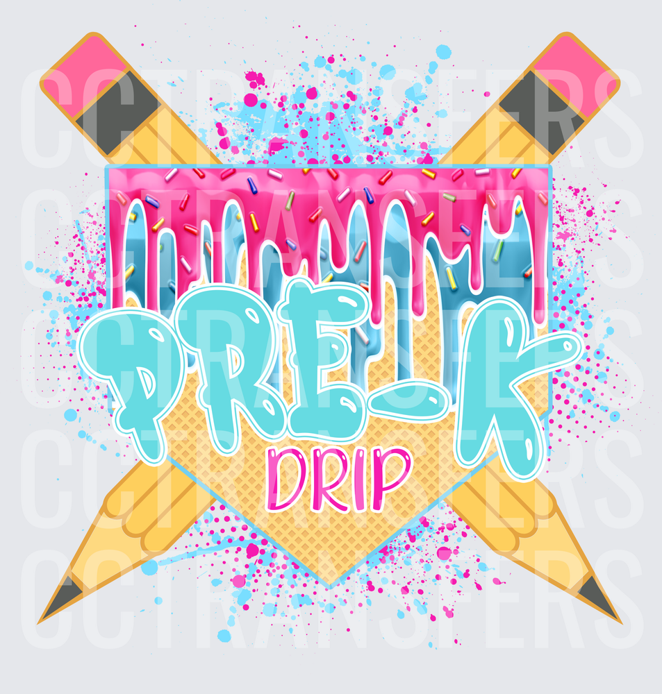 Pre-K Drip Crossed Pencils Ice Cream Sprinkle Splash (DTF)