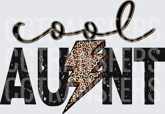 Cool Aunt Leopard Lightning Bolt Distressed (DTF)