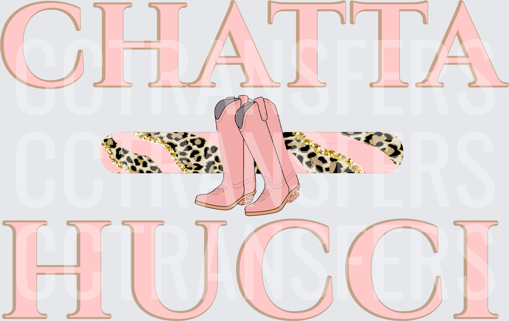 Chatta Hucci Pink Cowboy Boots Leopard Print (DTF)