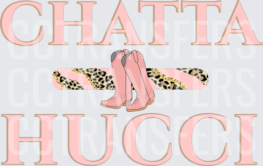 Chatta Hucci Pink Cowboy Boots Leopard Print (DTF)
